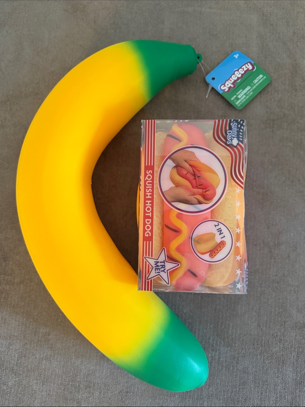 Sunny Days Squeezy Banana & Hot Dog Fidget Toys | New